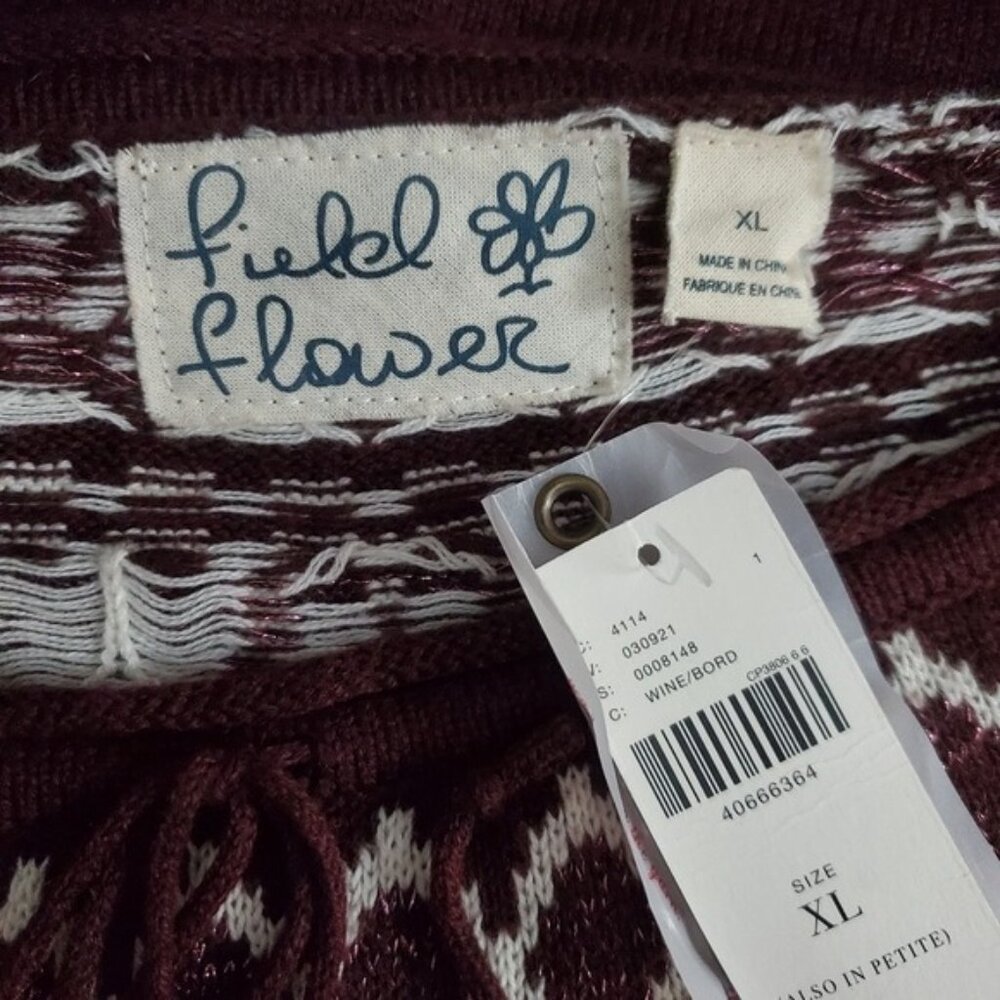 NWT Anthropologie Field Flower Metallic Bib Pullover Sweater Size XL - Picture 6 of 10